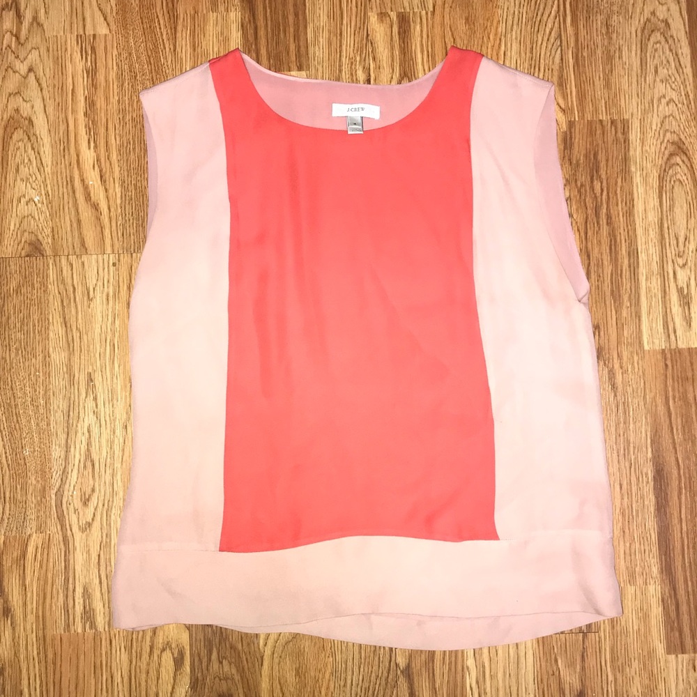 J. Crew Two-Tone Coral and Light Pink Sleeveless Blouse